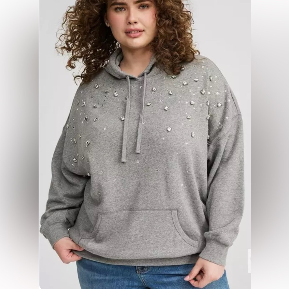 Torrid Drop Shoulder Rhinestone Embellished Hoodie Sz 1X NWOT